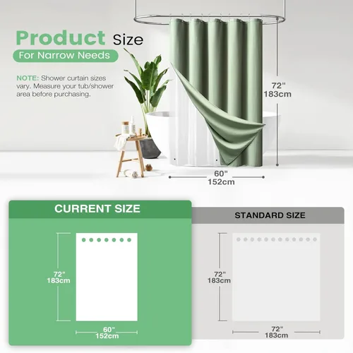 Vista 204 de Cortina de ducha de tela Dynamene verde oscuro - Cortinas de baño de tela de nido de abeja texturizadas resistentes, juego de cortinas de baño