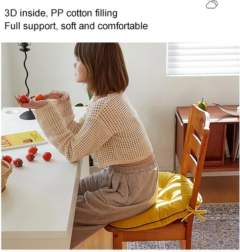 Vista 4 de Cojín para silla, cojín grueso para el suelo, cómodo y suave, cojín de terciopelo para silla con lazos, cojín de meditación para dormitorio, balcón