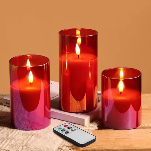 Vista 8 de Eywamage Juego de 3 velas LED sin llama de cristal gris ahumado con control remoto, parpadeantes que funcionan