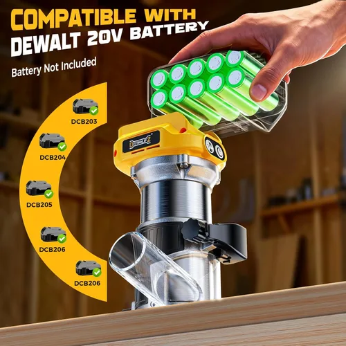 Vista 3 de DIYtoolifz Herramienta de enrutador inalámbrico compatible con batería DeWalt de 20 V (solo herramienta), enrutador de madera sin escobillas de 800