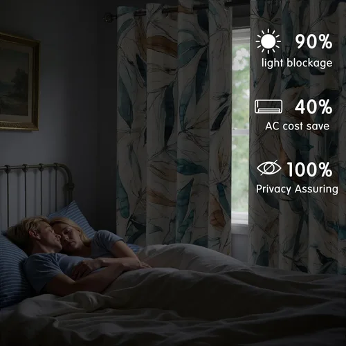 Vista 6 de SUBRTEX - Cortinas opacas de 52Wx63L, cortinas florales para oscurecer la habitación, cortinas de ventana aisladas térmicamente de 2 paneles