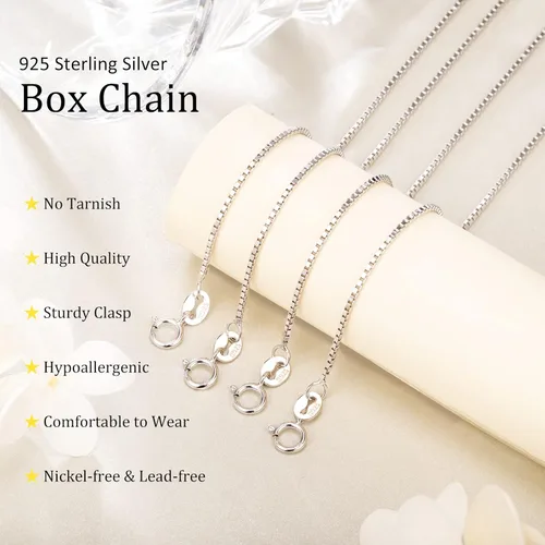 Vista 4 de Matoa Box Chain Sterling SilverSolid Gold 1MM, 925 Sterling Silver Chain Necklace for Women, Delicate Italian Box Chain Necklace, Thin Sterling