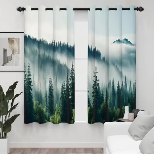 Vista 8 de AWERT Cortinas opacas para dormitorio, árbol azul claro con niebla, cortinas de bosque natural, 2 paneles para sala de estar, bloqueo de calor, 21 x