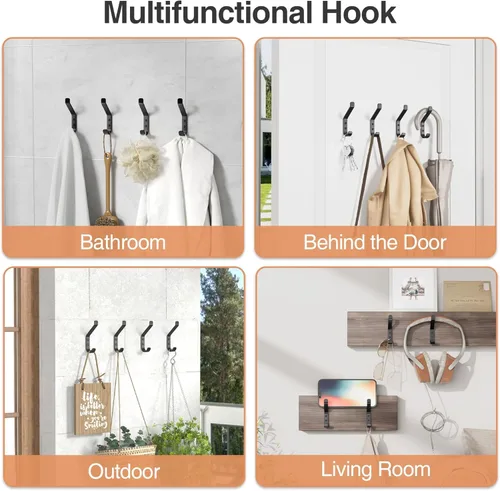 Vista 7 de susswiff Paquete de 10 Ganchos para Colgar Abrigos, 20 LB (Máximo), Ganchos de Pared de Acero Inoxidable para Toalla, Sombrero, Mochila, Llave
