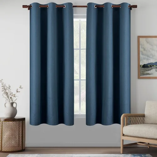 Vista 32 de Cortinas de Lino Beige con Bloqueo Total de Luz de 64 Pulgadas de Largo, Lino Sintético Texturizado con Bloqueo de Calor y Aislamiento Térmico