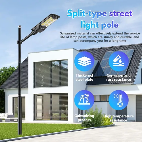 Vista 2 de Poste de luz de calle de 10 pies de alto, poste solar para exteriores con base, subensamblaje de postes de luz de calle para patio trasero, calle