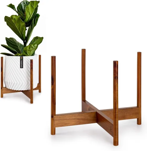 Vista 19 de Fox & Fern - Soporte moderno de medio siglo para maceta, sin maceta de cerámica blanca