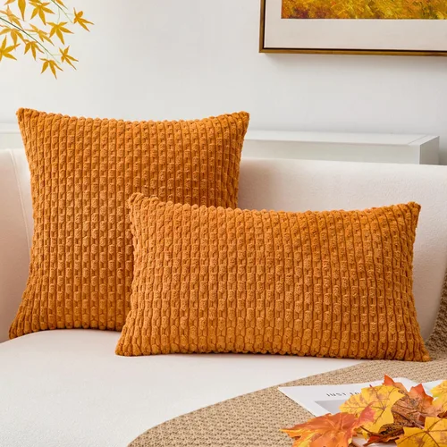 Vista 401 de Kevin Textile - Juego de 2 fundas de almohada decorativas de pana suave, estilo bohemio, a rayas, decoración del hogar para sofá, cama, sofá y sala