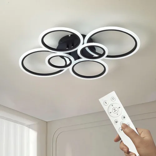 Moderna lámpara LED de techo de 29.8 pulgadas, 72 W, 6000 lúmenes, 3000-6500 K, regulable con control remoto, lámpara de techo empotrada para Negro