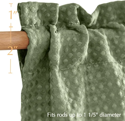 Vista 4 de Cenefa con textura de tejido waffle para cocina, cortinas de ventana impermeables (60 x 18 pulgadas, Sage, un panel)