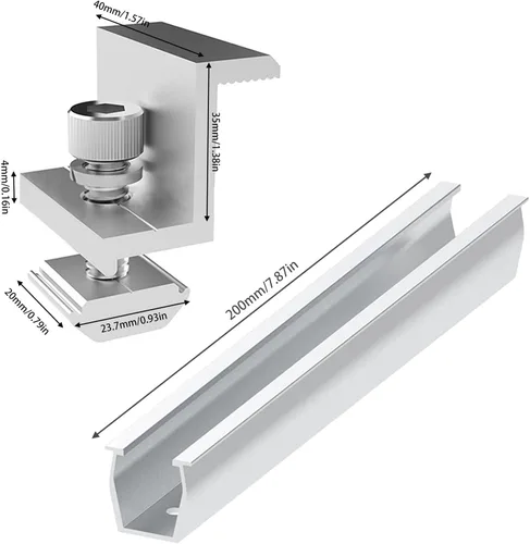 Vista 5 de Riel de montaje de panel solar, conector de riel solar de aluminio para techo, soporte solar, kit de montaje de techo solar para techo de metal
