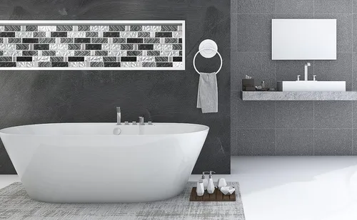 Vista 7 de Blujellyfish Azulejo de vidrio Backsplash pared negro plata metro mosaico mosaico-muestra reloj