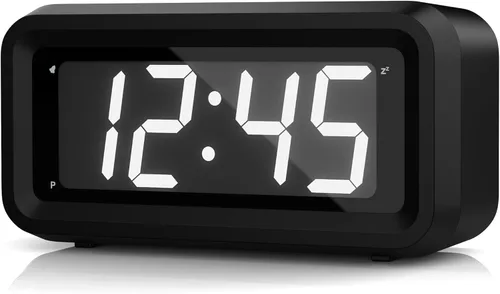 Vista 13 de KWANWA Reloj Despertador, Reloj Digital, Pantalla Constantemente de Dígitos LED Azules de 1.2'', Funciona con Baterías, Repetición, Reloj de Pared