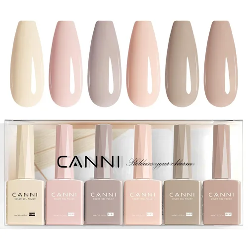 Vista 25 de Canni - Set de esmalte de uñas en gel sin hema de 9ml, 6 piezas, kit de esmalte de uñas en gel blanco, negro, burdeos, rojo, púrpura, desnudo