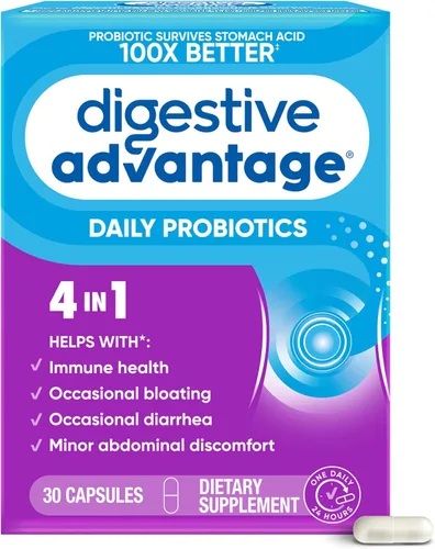 Cápsula probiótica diaria – Digestive Advantage 30 cápsulas, sobrevive 100 veces mejor, disminuye la hinchazón, el calcio, promueve la salud