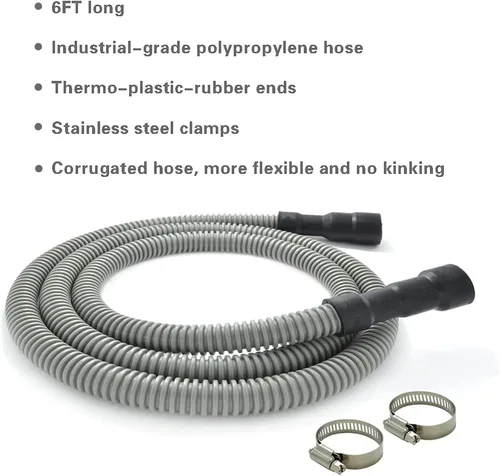 Vista 6 de TTFLEX Manguera de drenaje para lavavajillas de 6 pies, manguera de descarga flexible para lavavajillas con abrazaderas de acero inoxidable