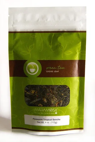 Mahamosa - Mezcla de té verde saborizado, hojas sueltas (Looseleaf) - Sencha tropical de piña, 4 onzas (con piña, mango), té verde de hoja suelta
