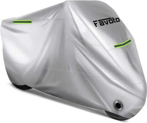 Vista 11 de Favoto - Funda impermeable para motocicleta, universal, reflectante, protección solar para cualquier temporada, con orificios de seguridad y bolsa