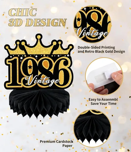 Vista 5 de 9 piezas de decoración de 40 cumpleaños para hombres y mujeres, decoraciones de mesa de feliz cumpleaños 40, decoraciones de mesa de cumpleaños