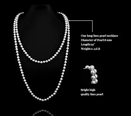 Vista 4 de Cizoe - Juego de accesorios estilo El Gran Gatsby de la década de 1920, para mujer, diadema estilo flapper, disfraz, tocado, collar, guantes (1111da)