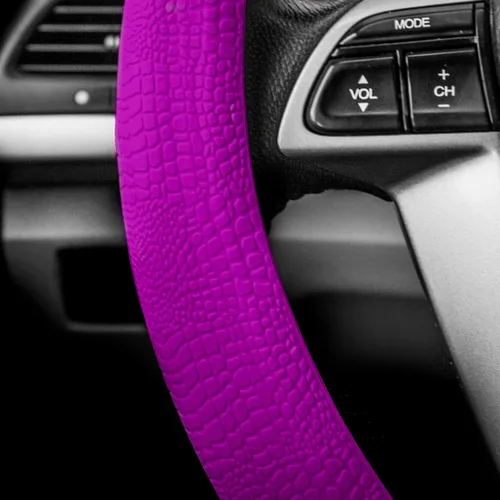 Vista 13 de FH Group Funda universal de volante de silicona con patrón de serpiente y agarre masajeador, en color rosa bebé, compatible con la mayoría de autos
