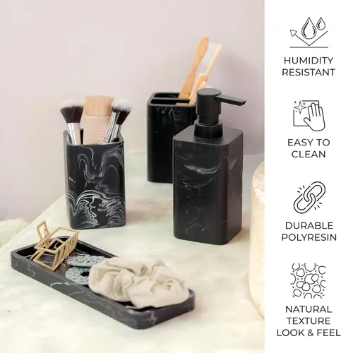 Vista 5 de ZCCZ Juego de accesorios de baño, 4 piezas con dispensador de jabón, soporte para cepillo de dientes, vaso y jabonera para decoración moderna