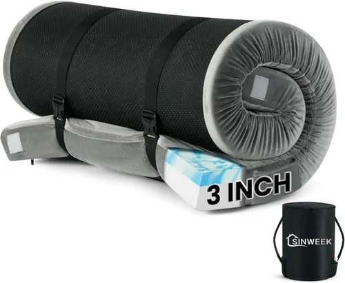 Colchón de Camping de Espuma de Memoria Sinweek CertiPUR-US Impermeable Alfombra Enrollable Portátil para Cama de Coche, Furgoneta, Cama para Niños,