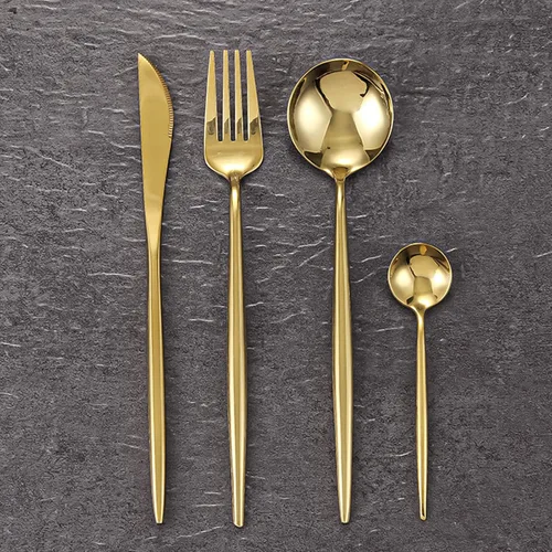 Vista 2 de Juego de 24 cubiertos de acero inoxidable dorado para 6, cucharas de tenedor de cuchillo, juego de vajilla para 6, juego de cubiertos, incluye