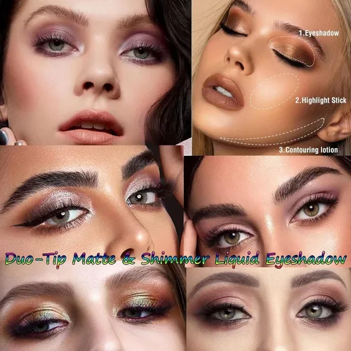 Vista 2 de MiaSarah Sombra de ojos líquida marrón rosado mate con purpurina metálica de doble extremo, base de imprimación de lápiz de secado rápido