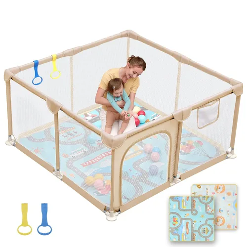Vista 21 de Dripex Corralito para bebés, corralito pequeño de 47×47 pulgadas para bebés, corralito de juegos para bebés con mayor seguridad