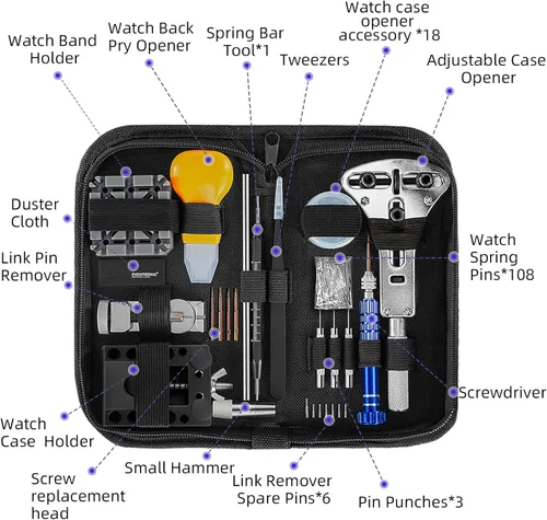 Vista 7 de 112 piezas Kit de reparación de reloj, eventronic Primavera barra de herramientas Set Juego de Reloj Banda Enlace Pin herramienta profesional