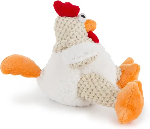 Vista 10 de goDog Checkers Fat Rooster - Juguete chirriante de peluche para perro, tecnología Chew Guard, color blanco, pequeño