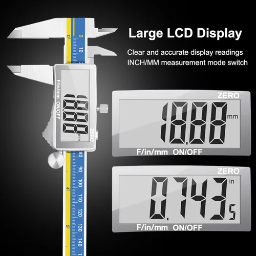 Vista 5 de Preciva - Calibrador digital, calibre vernier de acero inoxidable digital, calibradores de micrómetro con pantalla LCD grande, función de apagado