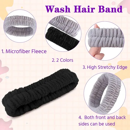 Vista 3 de YGQQOY Diadema de spa, diadema de maquillaje para lavar la cara, bandas para el cabello para hombres, negro y gris