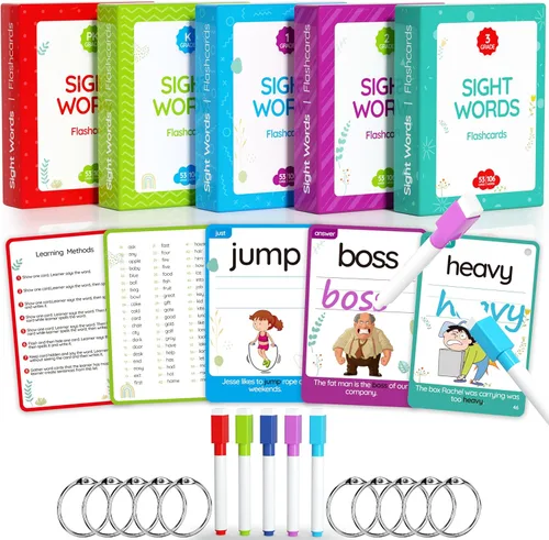 Vista 41 de WJPC 55 tarjetas, 106 tarjetas flash de alta frecuencia de primer grado, tarjetas de aprendizaje de fonética de primer grado para niños de 5, 6, 7