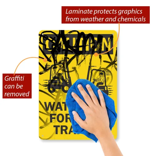 Vista 2 de SmartSign Letrero de "Precaución - Cuidado con el tráfico de carretillas elevadoras" Aluminio de 10 x 14 pulgadas - S2-0594-AL-14