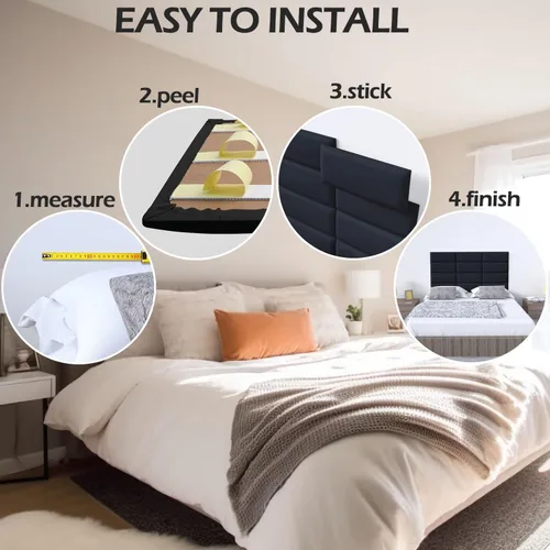 Vista 6 de Paneles tapizados para cabecero, 12 paneles de 7.8 x 15.7 pulgadas, paneles acolchados de pared para niños, cabecero de cama 3D anticolisión montado