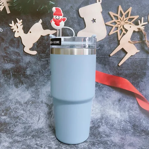 Vista 4 de 12 fundas de popote para copa Stanley, cubierta de paja de silicona de Navidad, compatible con vaso Stanley de 30 y 40 onzas, lindo árbol de Navidad
