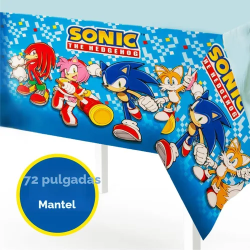 Vista 5 de Kit de Fiesta de Cumpleaños de Sonic The Hedgehog - Suministros Completos para 10, Decoraciones Temáticas de Videojuegos, Pancarta con Licencia