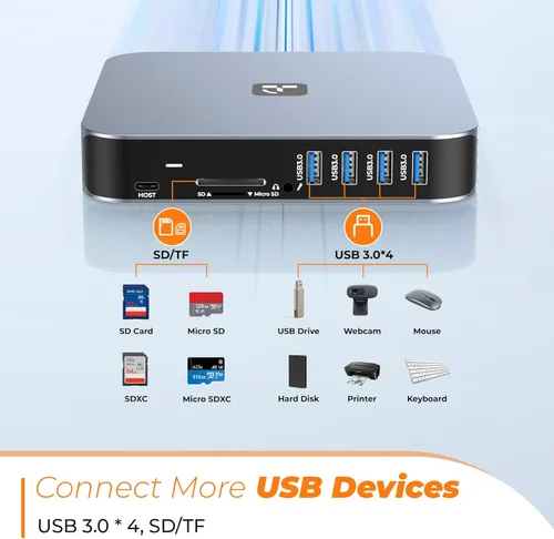 Vista 6 de Estación de acoplamiento USB C 3 monitores, basada en controlador, 13 en 1, base dual 4K para laptop con 2 HDMI, VGA, 4 USB 3.0, adaptador