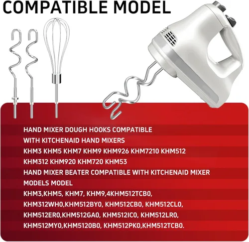 Vista 5 de Accesorios para batidora de mano, 6 unidades, batidor, varilla de mezcla y ganchos de masa, accesorios de batidora de mano de acero inoxidable