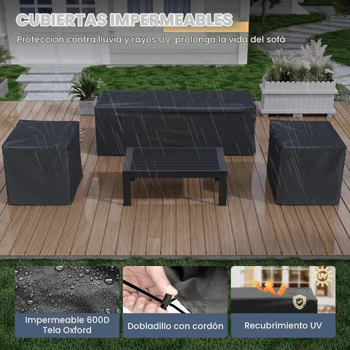 Vista 8 de Amopatio - Juego de muebles de aluminio para patio con cojines de olefina Gris oscuro/ Dorado