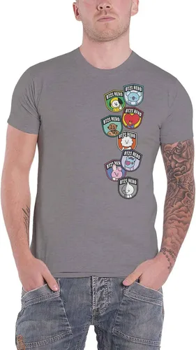 BT21 BTS Kpop - Camiseta unisex de algodón con cuello redondo y manga corta, Insignias Gris