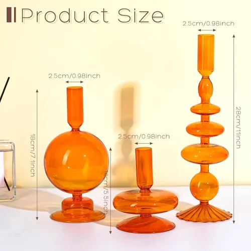 Vista 2 de Rtteri - 3 portavelas de vidrio elegantes con diseño ondulado para bodas, cumpleaños, fiestas, Navidad, Halloween, decoración del hogar, para Marrón