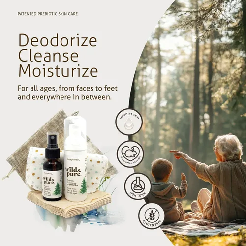 Vista 2 de Wild & Pure Limpiador de piel sensible, juego de viaje de 2 piezas (1.7 y 0.9 onzas líquidas), lavado con pH equilibrado, apto para microbiomas