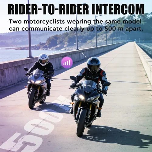 Vista 2 de VCOROS Auriculares para casco de motocicleta con luces RGB, intercomunicador de casco de 2 vías para 2 conductores, intercambio de música (N+), chip