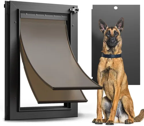 Vista 8 de Puerta XL para Perro de Aluminio para Puerta Exterior, Puerta Extra Grande para Perro, Puerta Resistente para Mascotas, Dobles Solapas Magnéticas