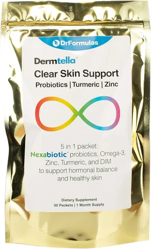 DrFormulas Dermtella Clear Skin Support Packs | Pastillas con zinc, probióticos y DIM | Suplementos para mujeres, adolescentes y hombres con