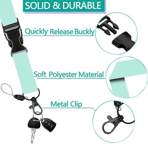 Vista 170 de Portatarjetas blanco con cordón para tarjetas de identificación, carrete retráctil negro con clip de mosquetón, tarjetero de identificación