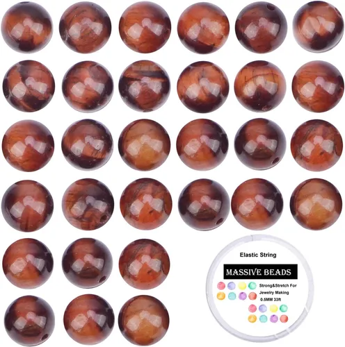Vista 38 de 100 piezas de cuentas de cristal natural con piedras preciosas redondas sueltas de curación de energía con cordón elástico de cristal para hacer